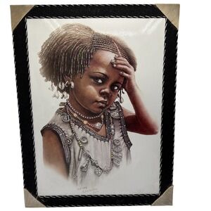Ethiopian Pic. 13"x17" Handmade Leather Frame Wall Hanging "childhood"Adis Gebru